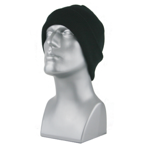 BLACK ACRYLIC KNIT SUPER-STRETCH CUFF HAT