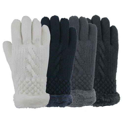 WOMENS CABLE FAUX FUR LINED GLOVE