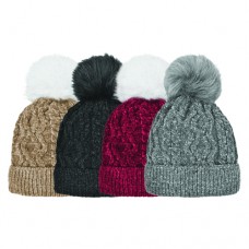75034 -  CABLE CHENILLE HAT WITH FAUX FUR POM