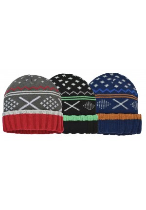 ''BOYS FAIRISLE CUFF HAT, FLEECE LINED''