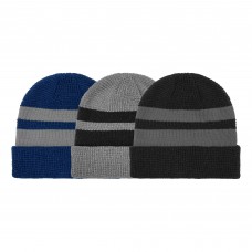 60130 - WAFFLE KNIT STRIPED CUFF HAT