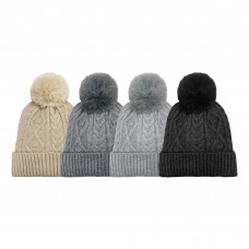 75036 -  CABLE ACRYLIC HAT WITH FAUX FUR POM