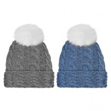 90063 - MARLED CABLE BEANIE WITH FUR POM