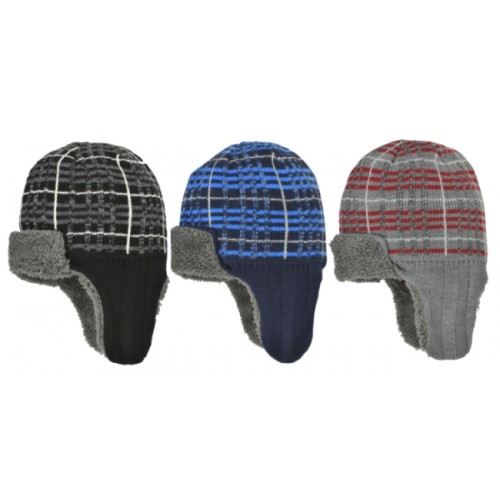 ''BOYS PLAID TRAPPER HELMET, PLUSH LINED''