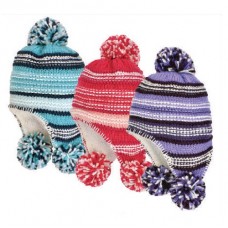 37030 - GIRLS KNIT HELMET WITH POMS