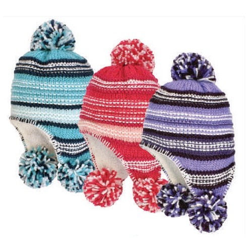 TODDLER GIRLS KNIT HELMET W POMS