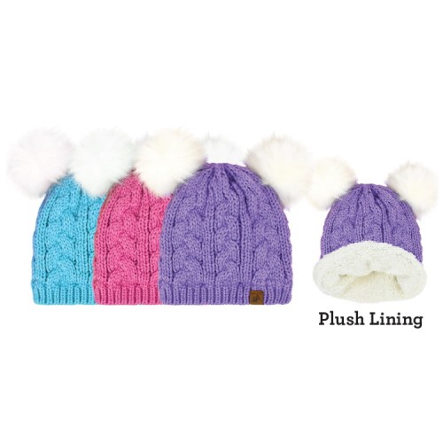 GIRLS DOUBLE FAUX FUR POM CUFF HAT