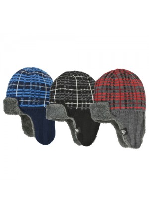 BOYS PLAID KNIT TRAPPER HELMET