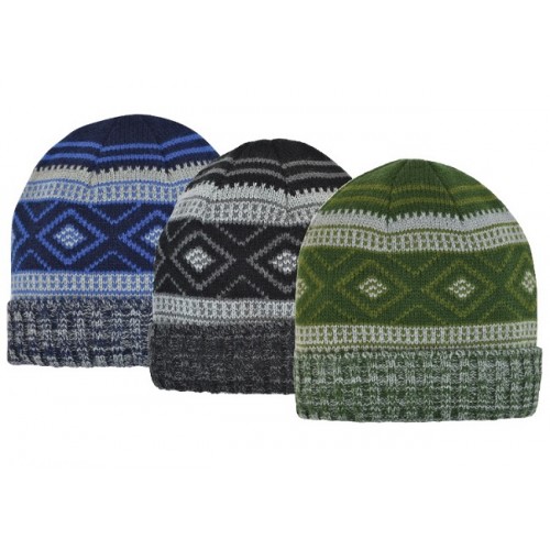 ''MENS FAIRISLE KNIT CUFF HAT, FLEECE LINED''