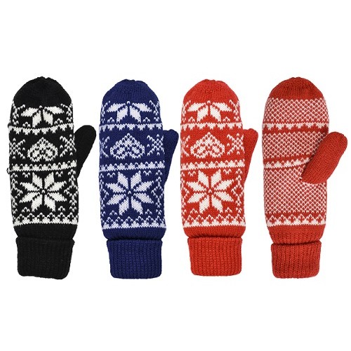 ''WOMENS SNOWFLAKE KNIT MITTEN, PLUSH LINED''
