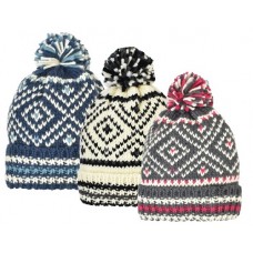 96452 -  JACQUARD PATTERN CUFF HAT - POM