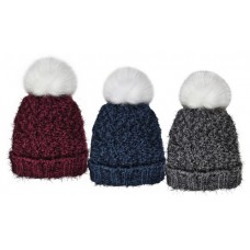 75048  -   PLUSH LINED CUFF HAT, FAUX FUR POM