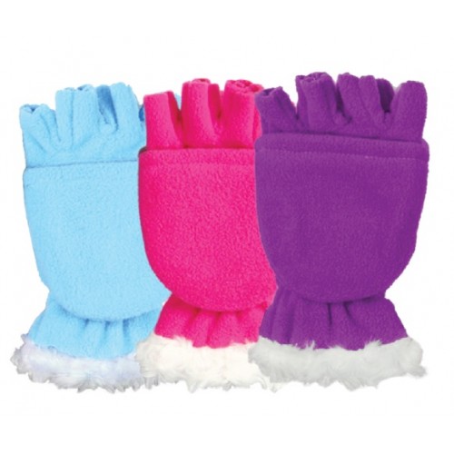 ''GIRLS MICROFLEECE POP-TOP GLOVE, FAUX FUR TRIM''