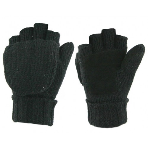 ''MENS RAGG WOOL POP-TOP GLOVE-MITTEN, THINSULATE, BLACK''